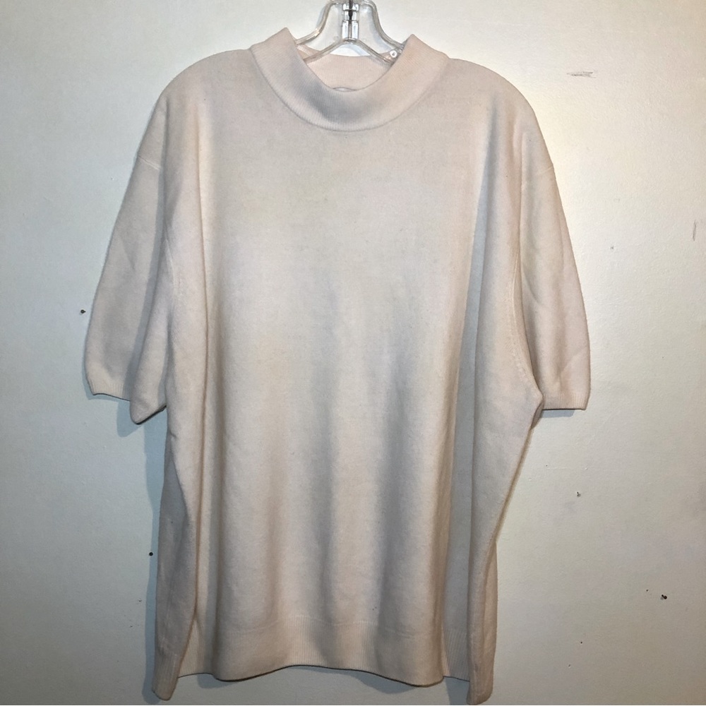 CST Studio Short Sleeves Sweater, Mock Neck, cream, size 3X
